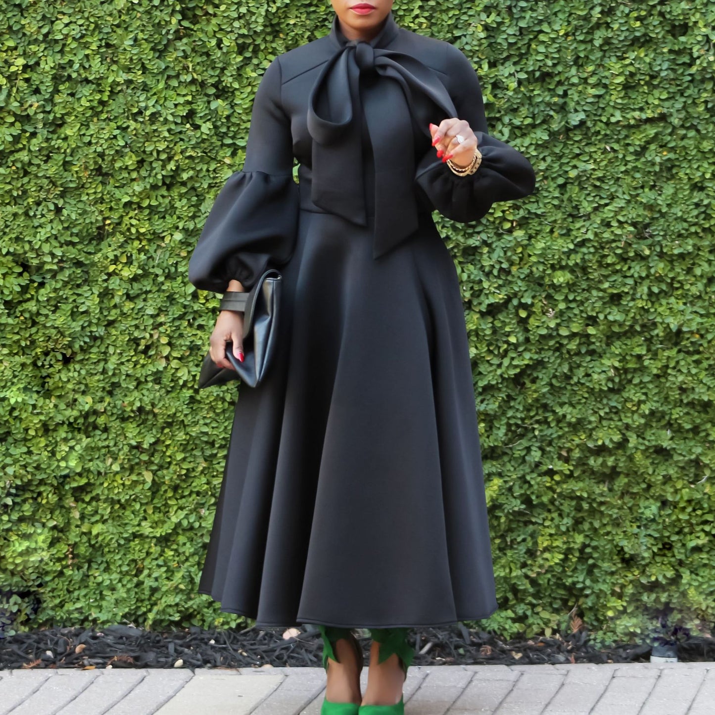 Fashion Lantern Sleeve High Waist Bow Dresses