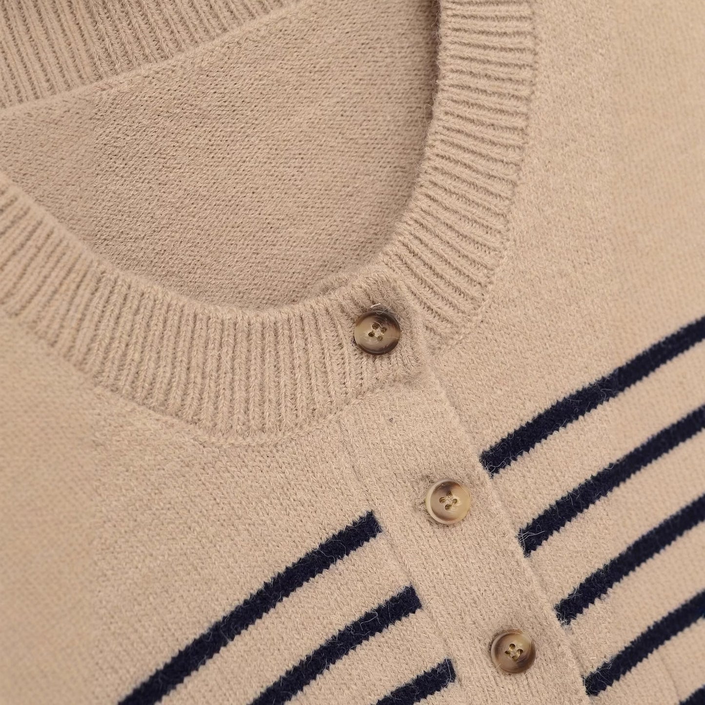 Glamorous Striped Round Neck Pullover Button Knitwear