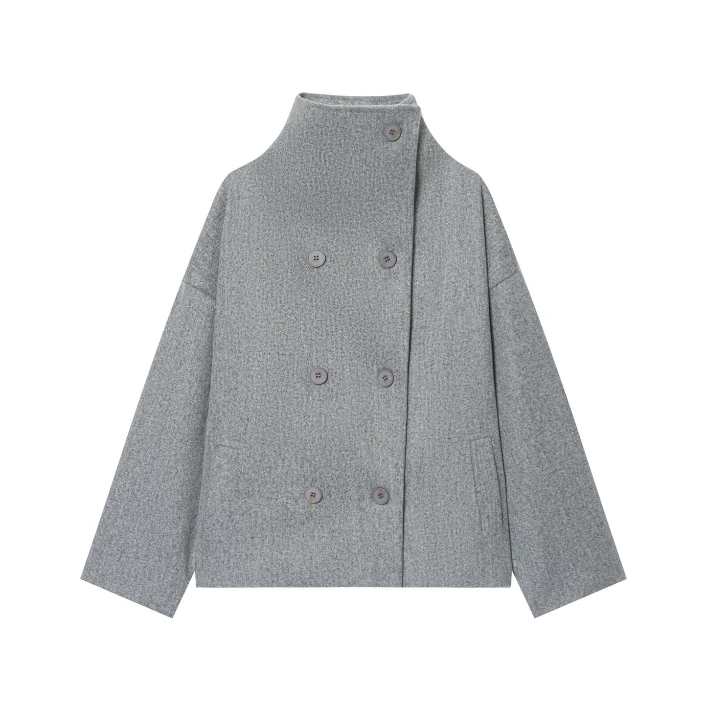 Women's Autumn Fashion High Collar Double-breasted Loose Coats