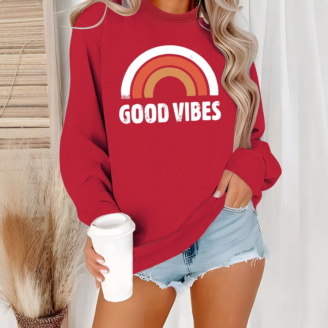 Women's Casual Long-sleeved Round Neck Rainbow Printing Women's Sweater, Sweater