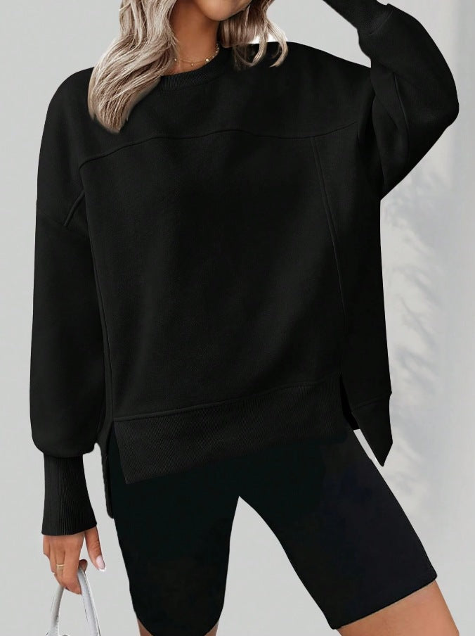 Women's Round Neck Long Sleeve Split Casual Loose Women's Sweater, Sweater