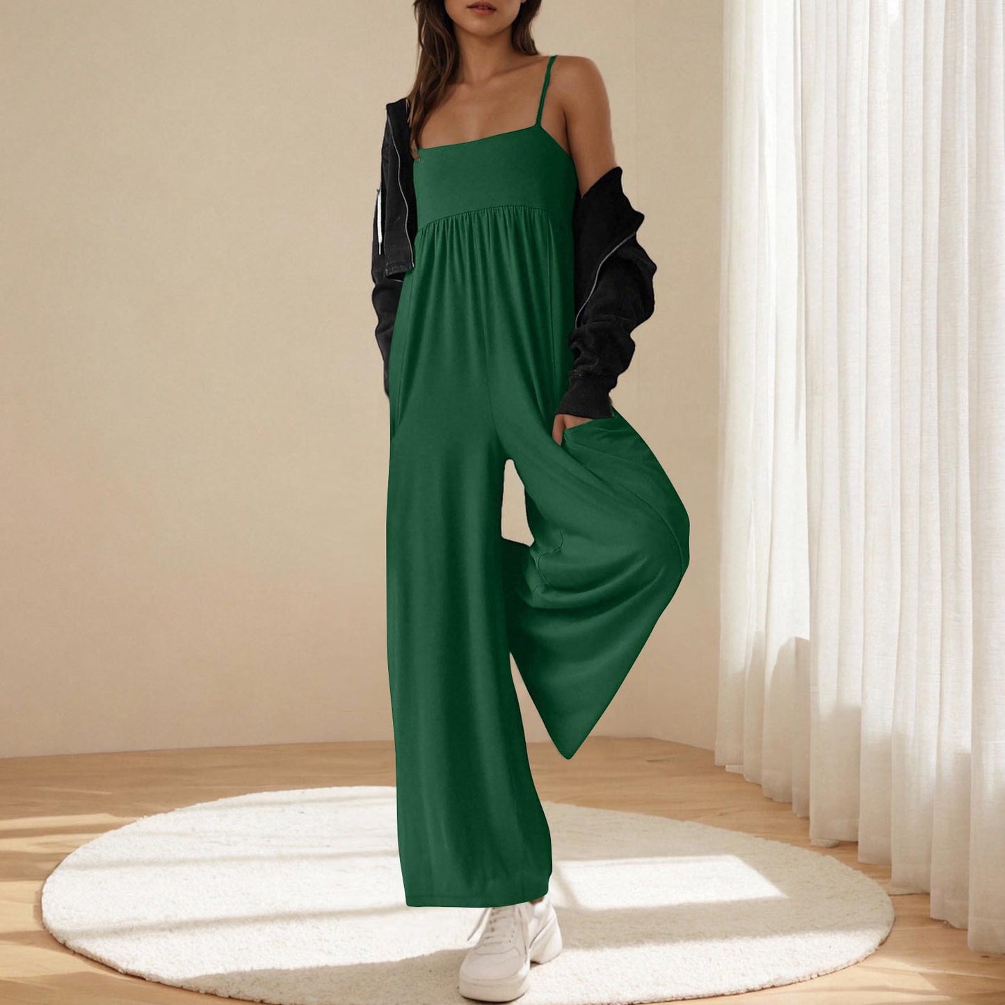 Women's Casual Suspender Sleeveless Square Collar Slimming Wide Women's Jumpsuit/clothing