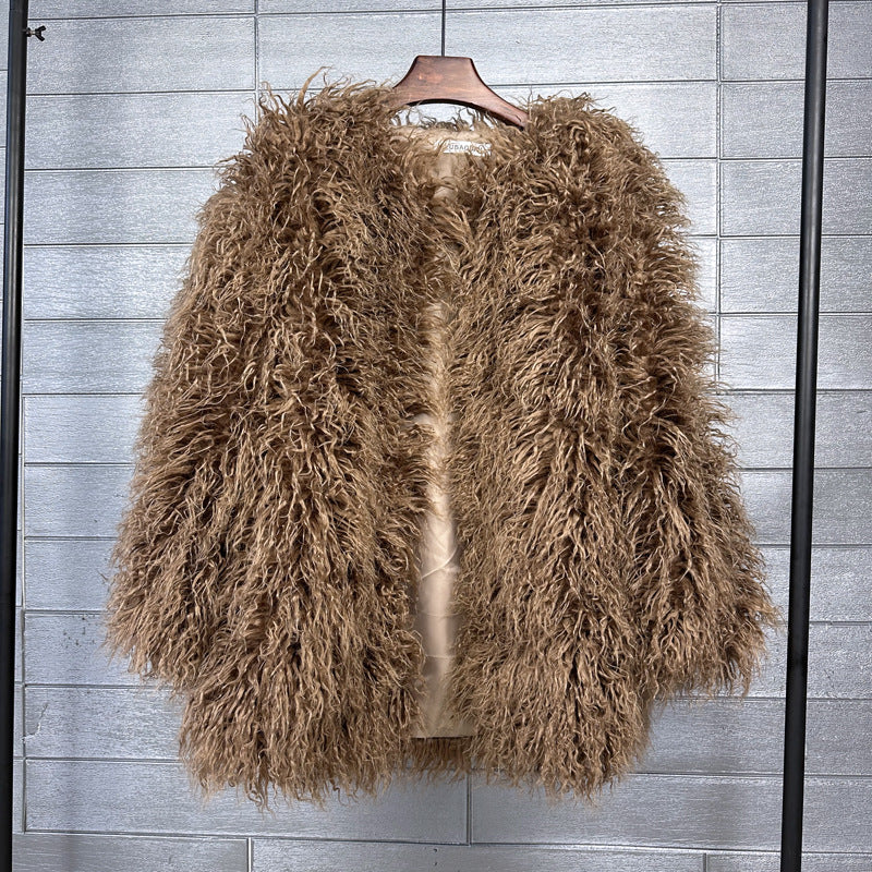 Women's Fur Faux Korean Style Solid Color Coats