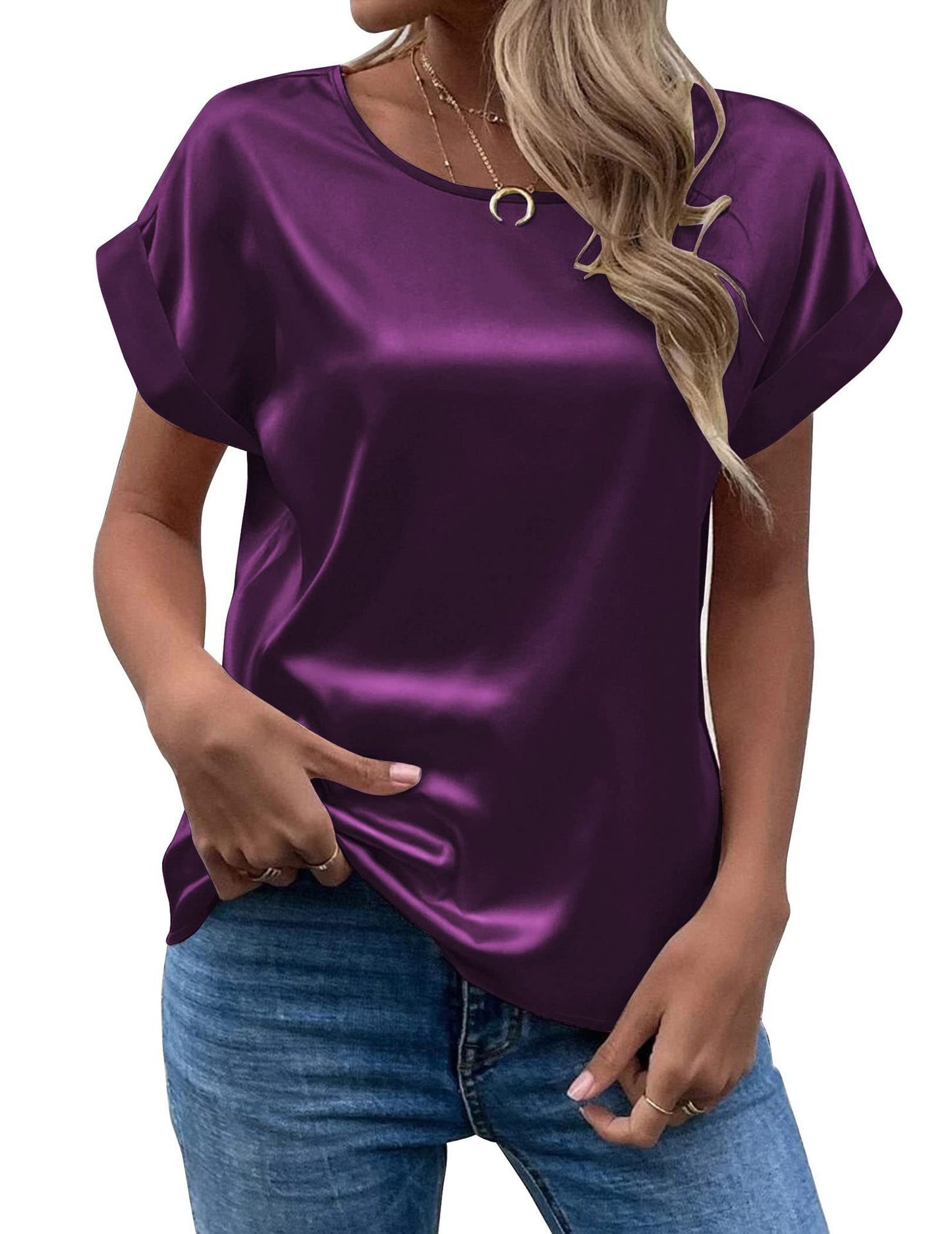 Women's Short-sleeved Satin Shirt Loose-fitting Casual Women's T-shirt