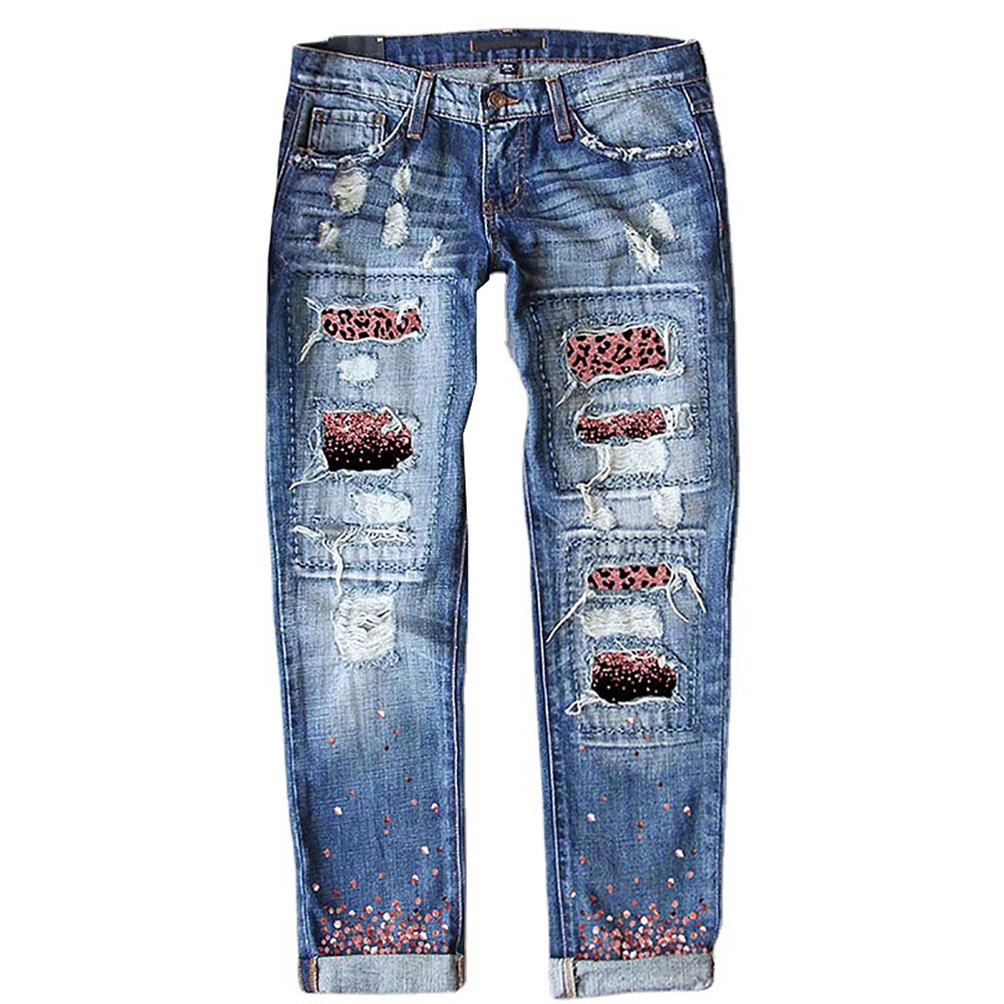 Women's Fashionable Printed Denim Trousers For Women's Jeans