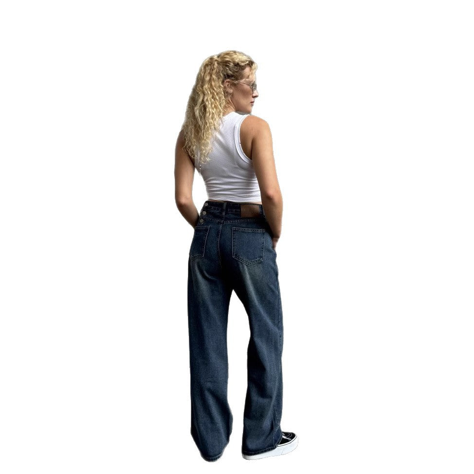Women's Blue Wide Leg High Waist Slimming Jeans