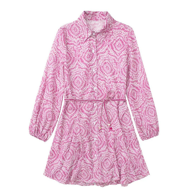 Women's Summer Lace Printing Long-sleeved Shirt Dress Dresses