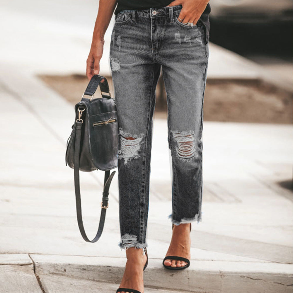 Women's Ripped Retro Fashionable Denim Trousers Women's Jeans