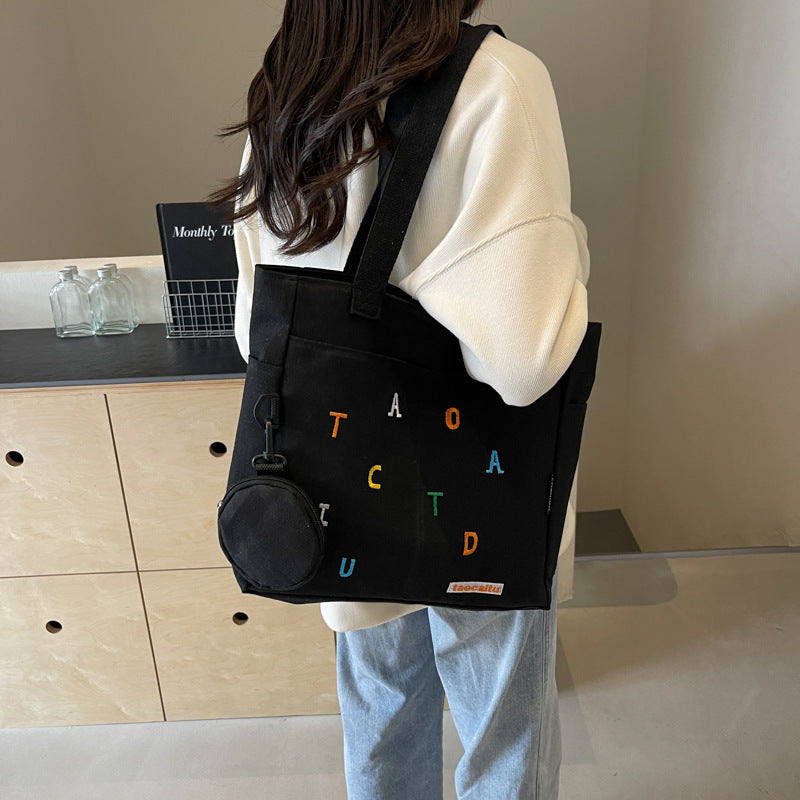 Women's Canvas Leisure Artistic Printing Letter Personality Large Shoulder Bags