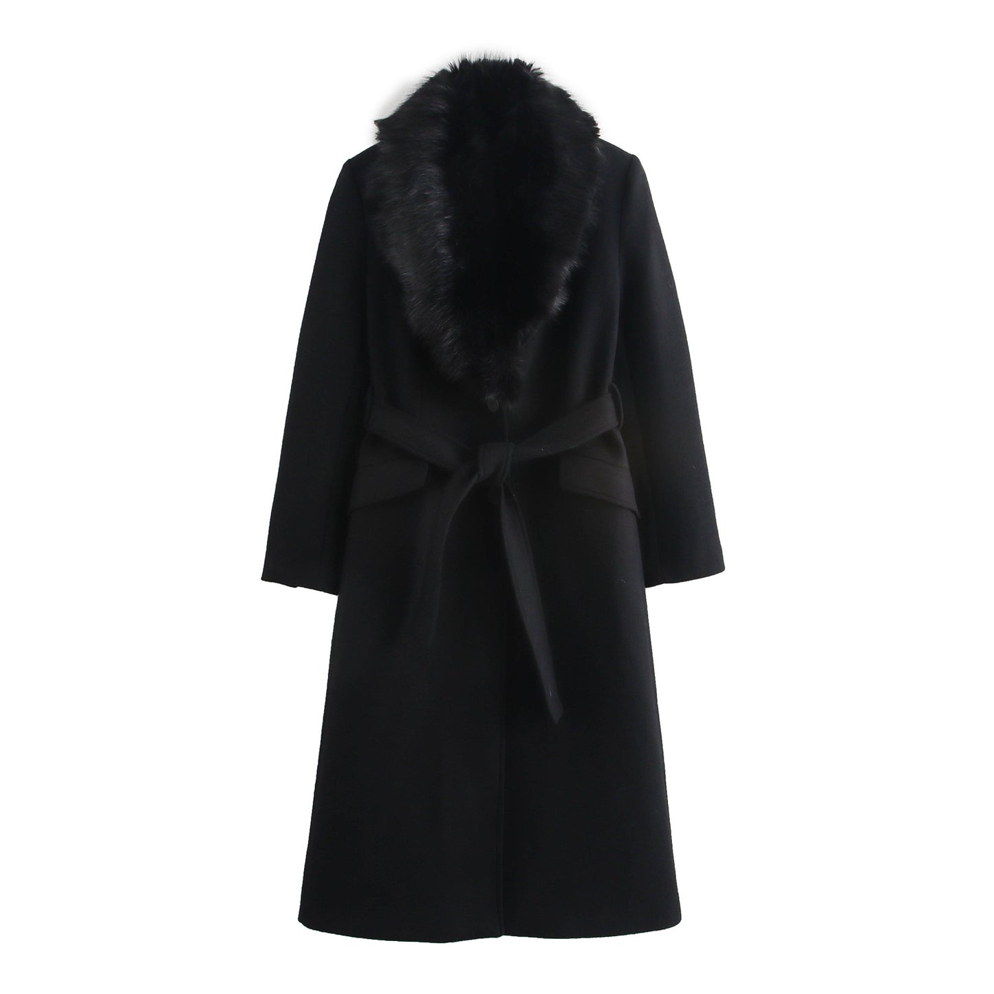 Autumn Fur Collar Belt Temperament Woolen Coats