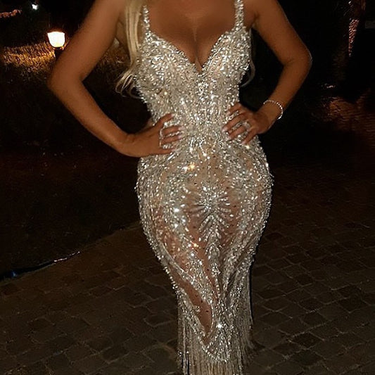 Women's Deep V Long Sleeve Sequins Dress Dresses