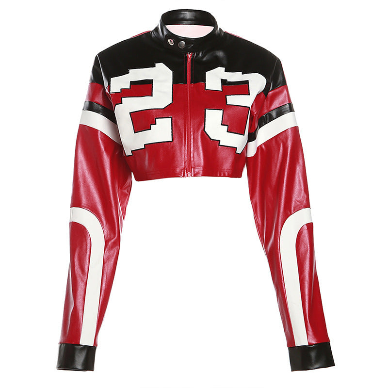 Women's Summer Fashion Motorcycle Contrast Color Embroidery Jackets