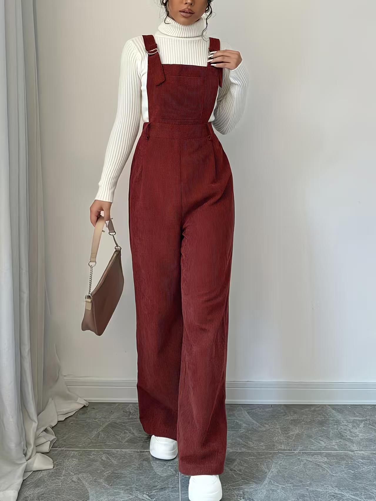 Women's Corduroy Overalls Loose Straight Trousers Jumpsuits
