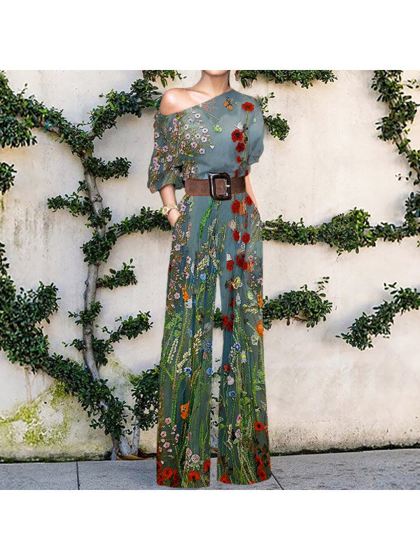 Women's Summer Fashion Printed Holiday Casual High Waist Jumpsuits