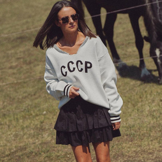 Women's Letter Contrast Color Winter High-grade Loose Sweaters
