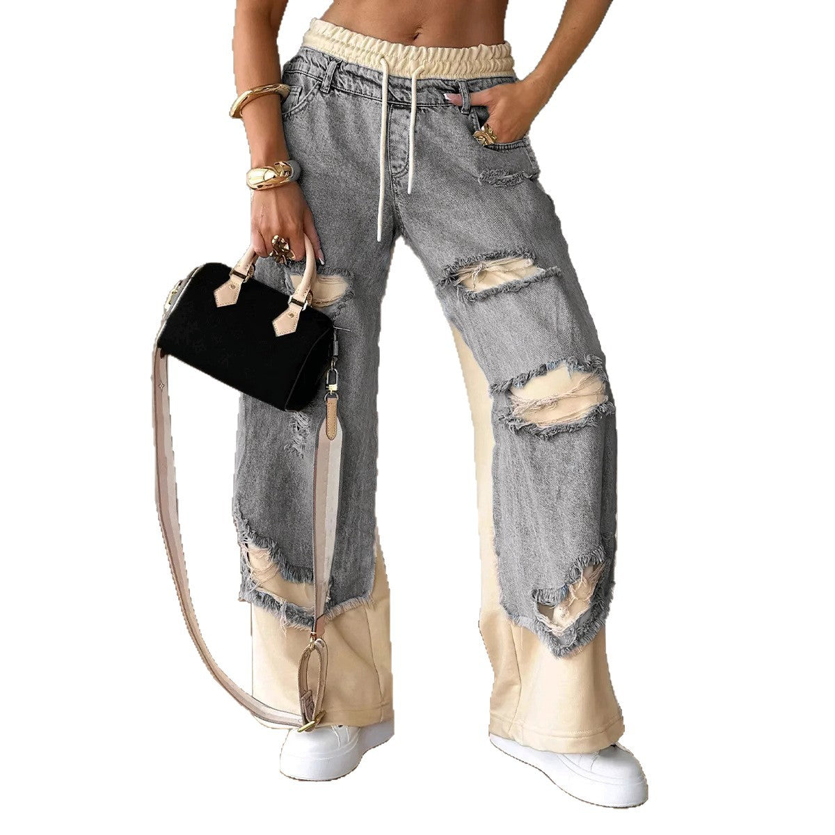 Female Street Hot Elastic Loose Straight Jeans