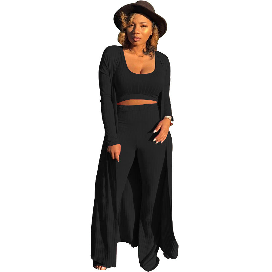 Women's Elastic Sunken Stripe Three-piece Tight Sexy Suits