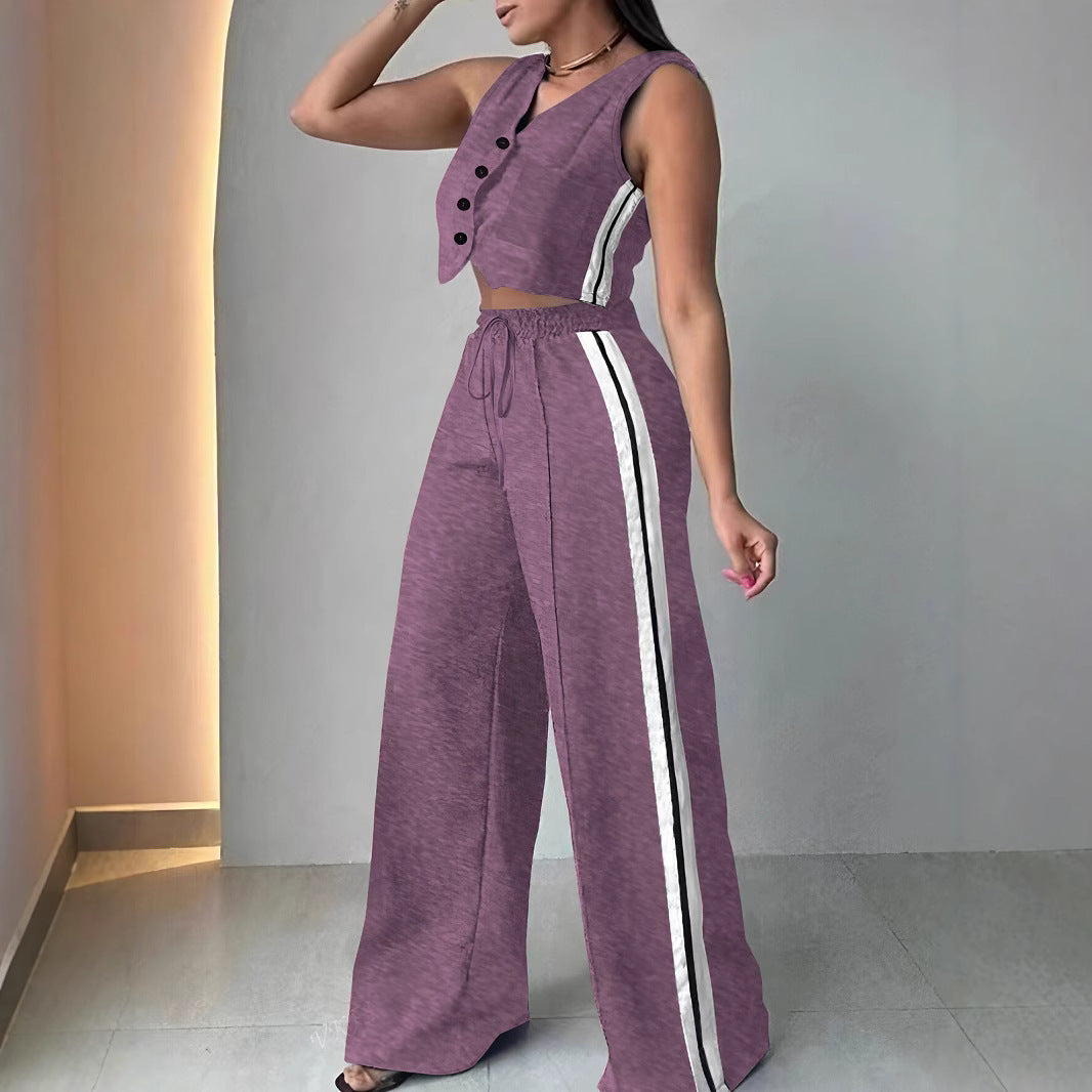 Women's Wear Pocket Sleeveless Cropped Set Fashion Casual Suit