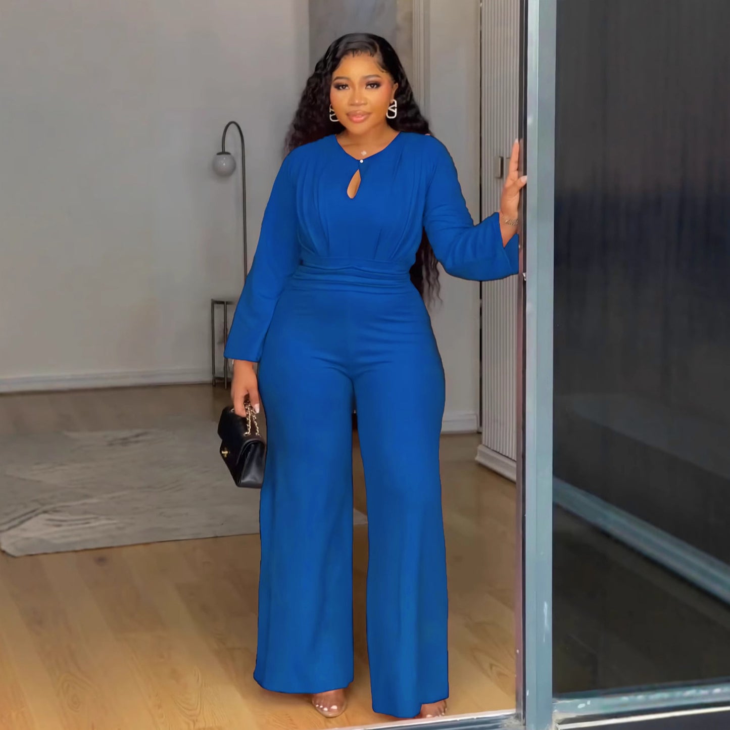 Elegant Stretch Slim Cinched Wide Leg Suits