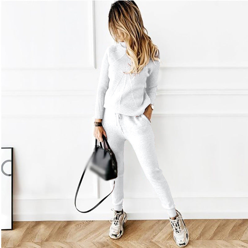 Women's Turtleneck Solid Color Fashion Casual Trousers Sweaters