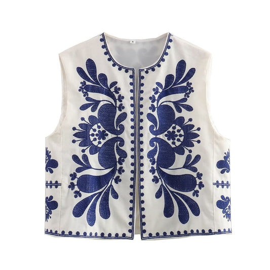 Cool Summer Embroidered Crew Neck Fashion Vests