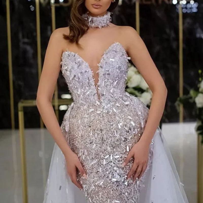Women's Summer Dress Sequined Fishtail Sleeveless Long Wedding Dresses