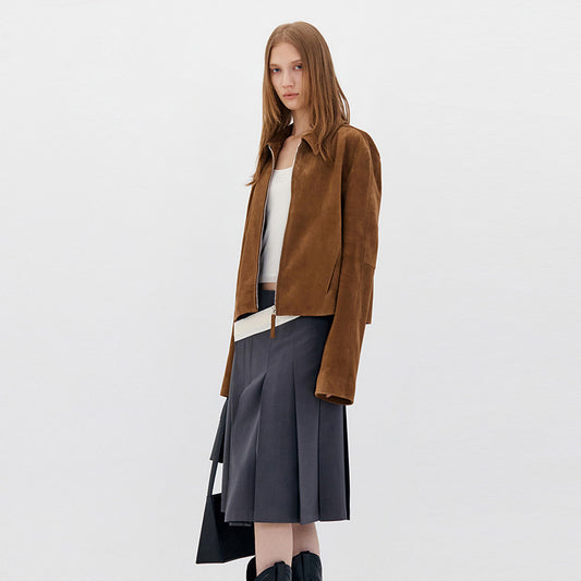Women's Kim Leather Design Lapel Suede For Jackets