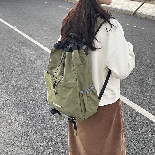 Men's Drawstring Vintage Nylon Waterproof College Couple Backpacks