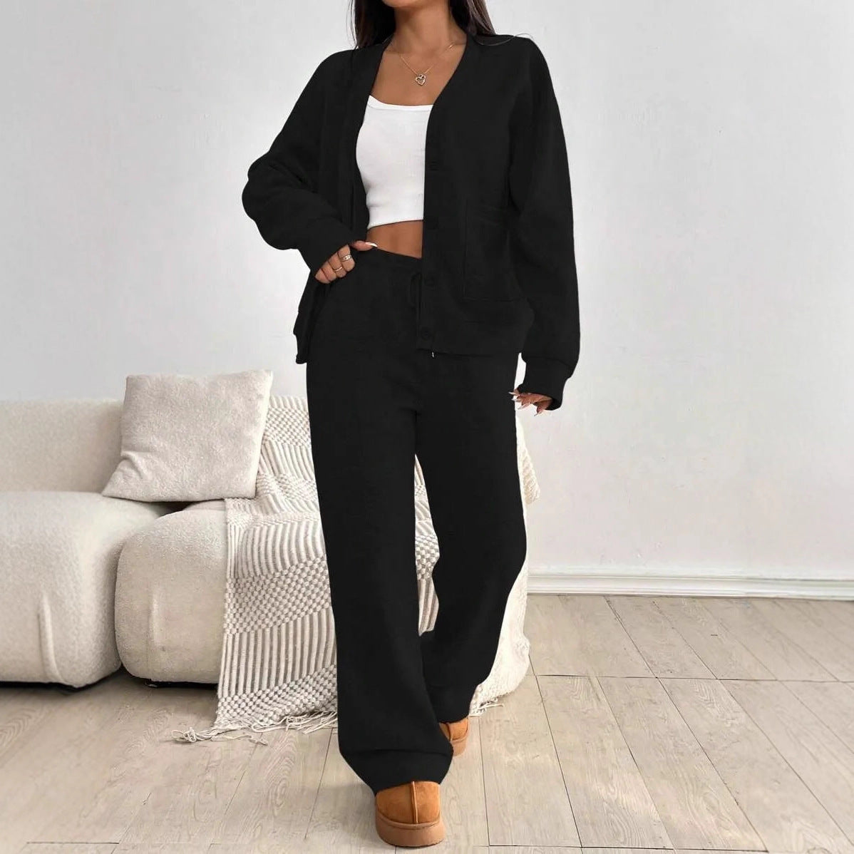 Women's Pocket Sweatshirt Button Casual Solid Color Suits