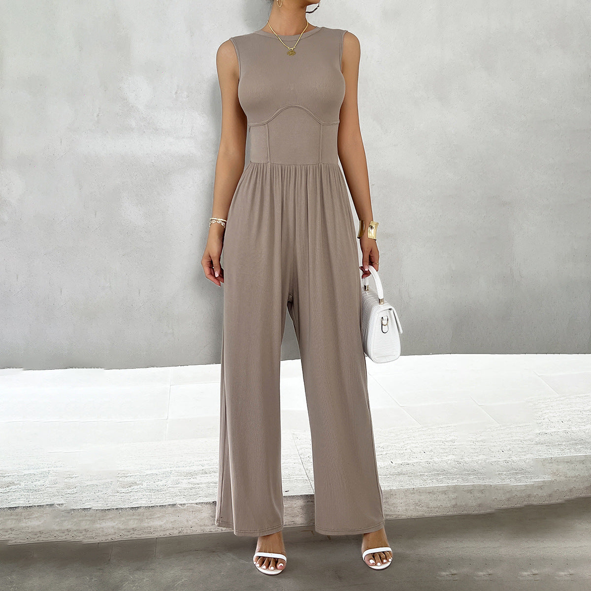 Women's Vacation Casual Style Waist Sleeveless Women's Jumpsuit/clothing