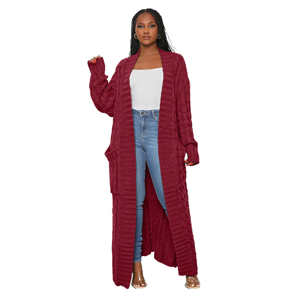 Women's Loose Knitted Idle Style Pocket Long Sweaters