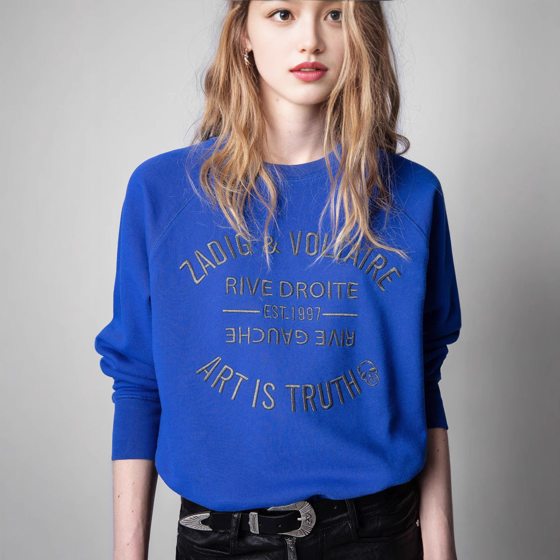 Women's Minority Classic Letter Embroidery Pink Cotton Sweaters