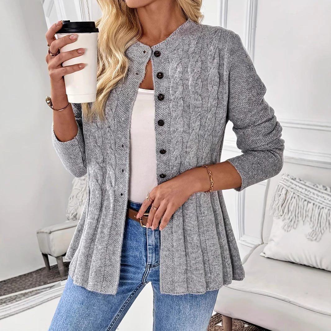 Women's Single-breasted Casual Long-sleeved Knitted Twist Round Sweaters