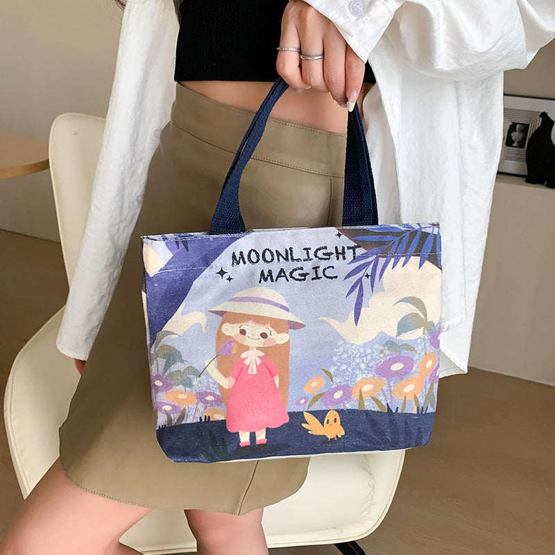 Women's Cute Cartoon Canvas Tutorial Lunch Size Handbags