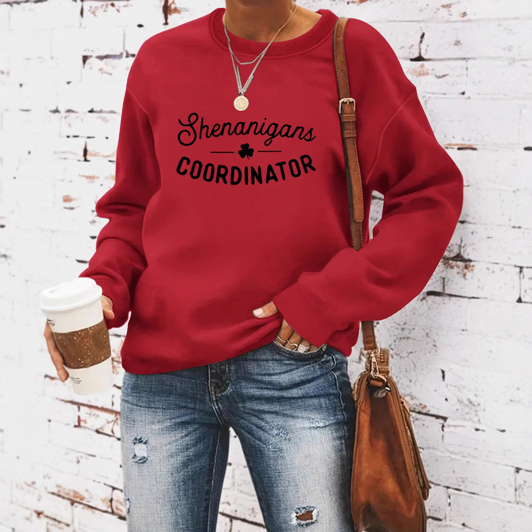 Women's Casual Long-sleeved Round Neck St. Day Printed Pullover Women's Sweater, Sweater
