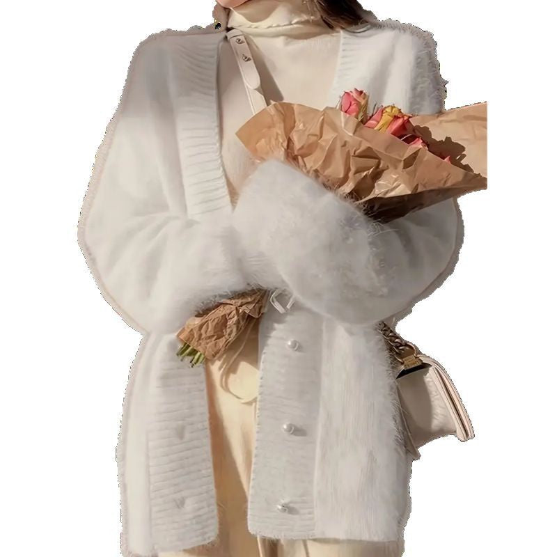 Fashion Mink Fairy Pearl Buckle Gentle Sweaters