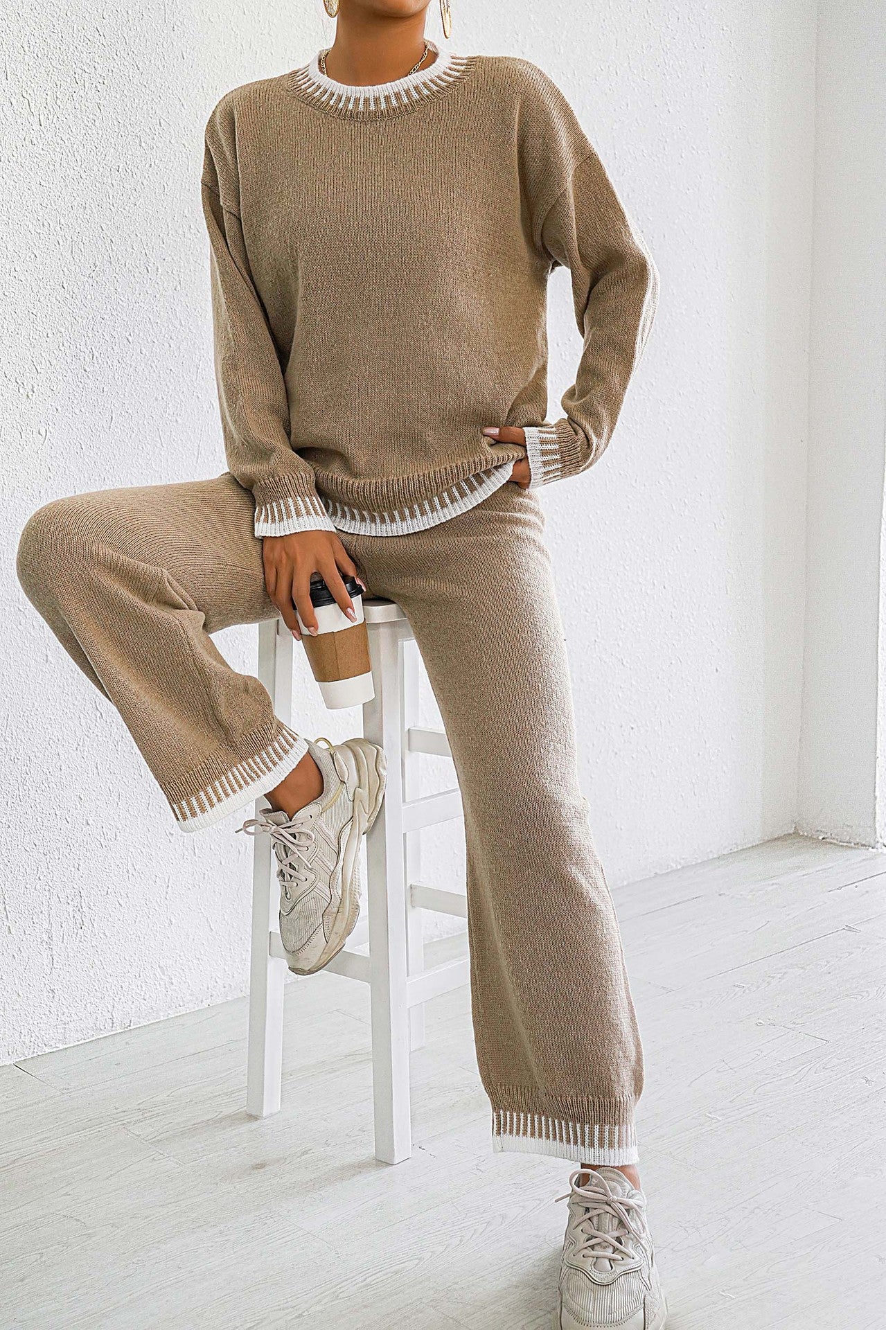 Women's Dressing Gown Casual Two-piece Color Contrast Patchwork Suits