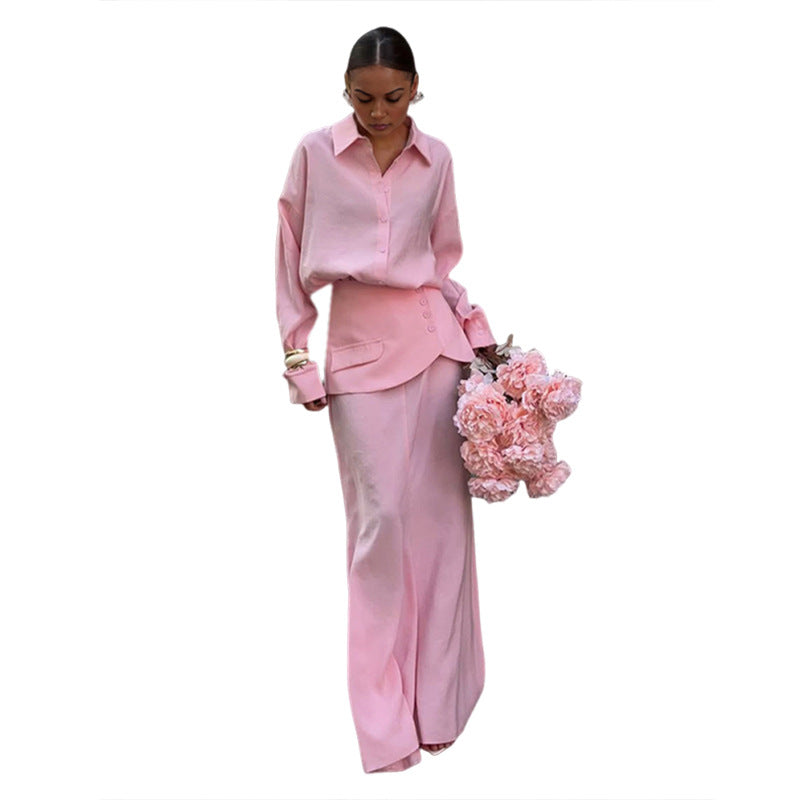 Women's Shirt Solid Color Waist Seal Three-piece Suits