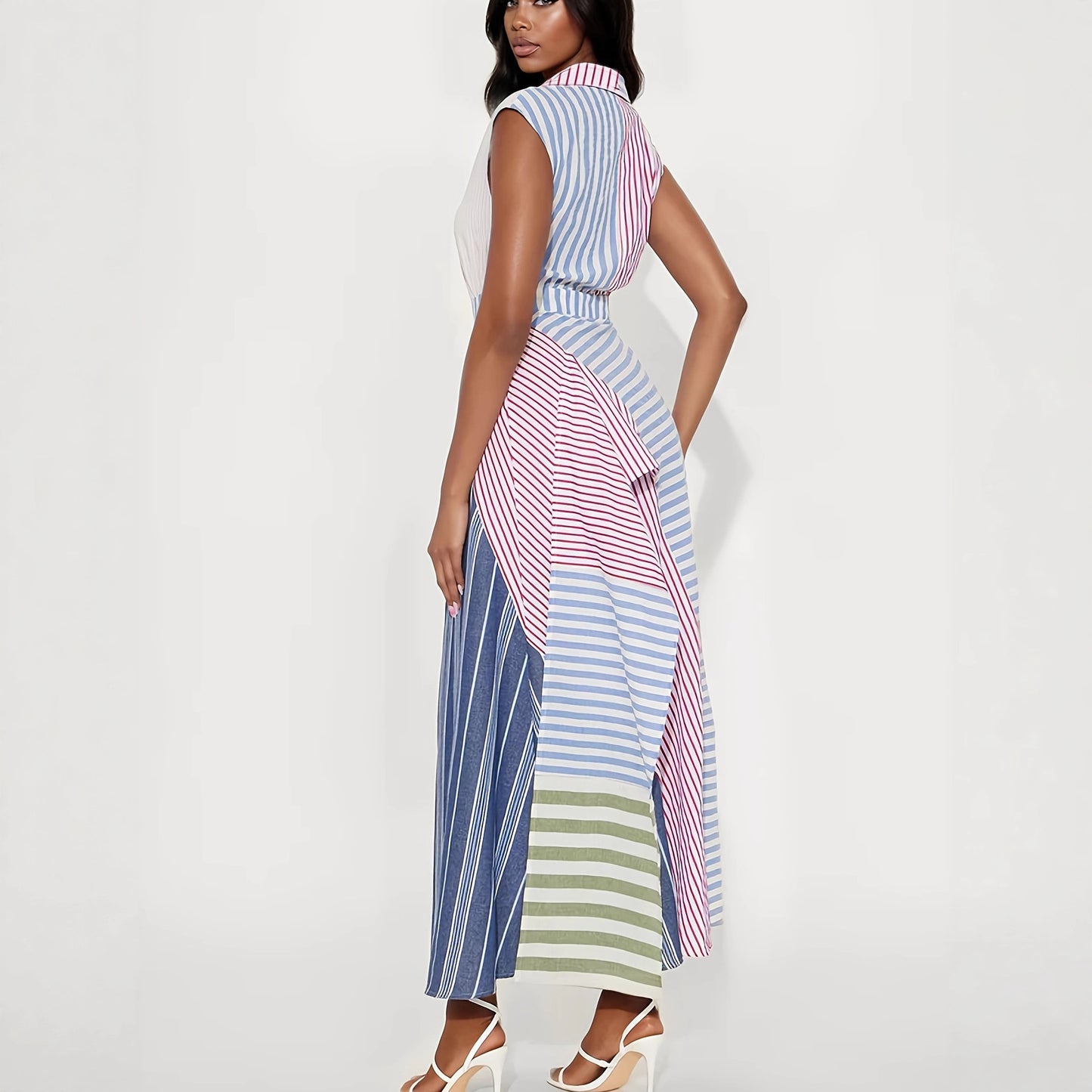 Women's Contrast Color Patchwork Stripes Dress Irregular Dresses