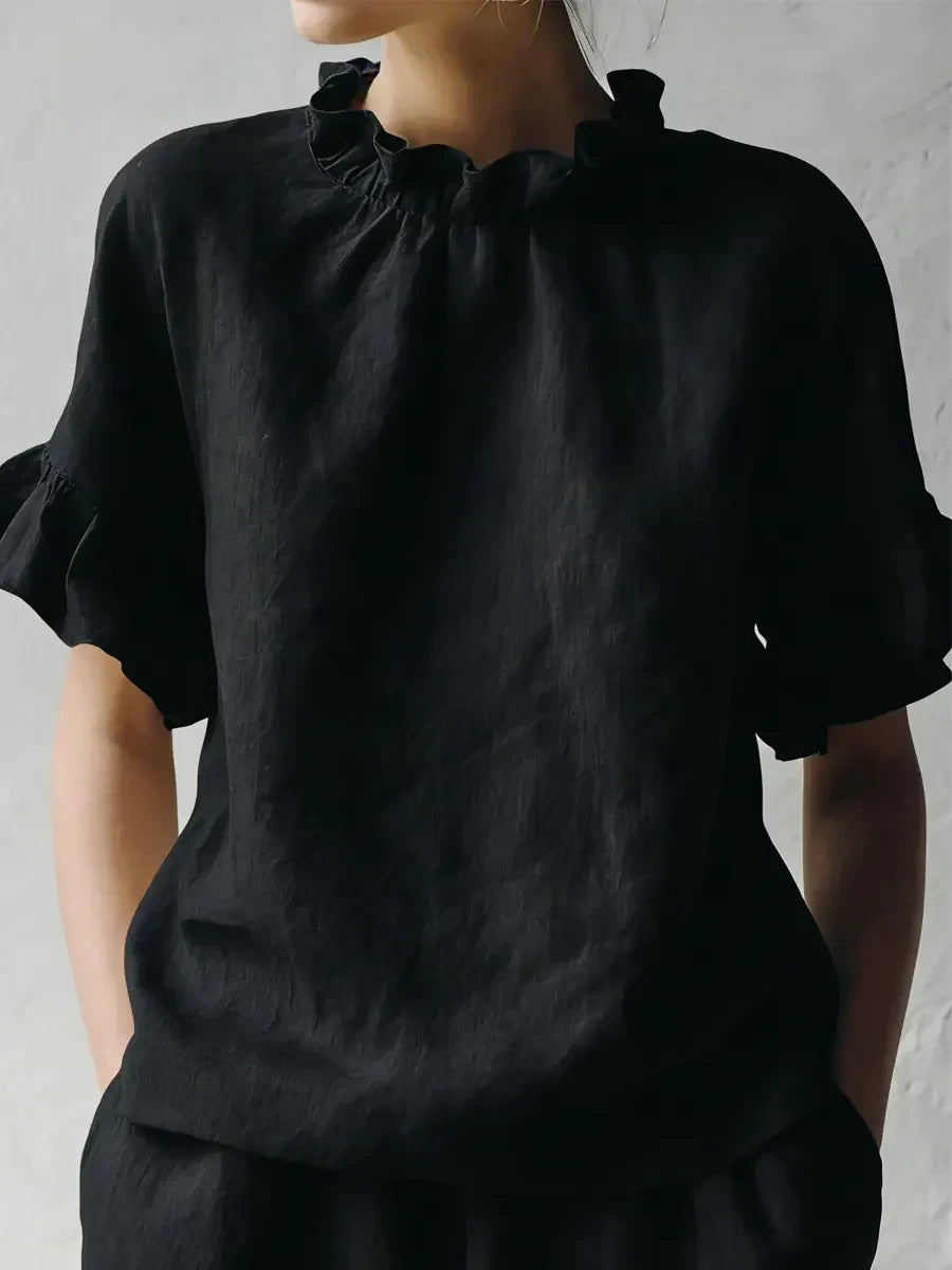 Women's Solid Color Casual Loose Lotus Leaf Short-sleeved Women's T-shirt