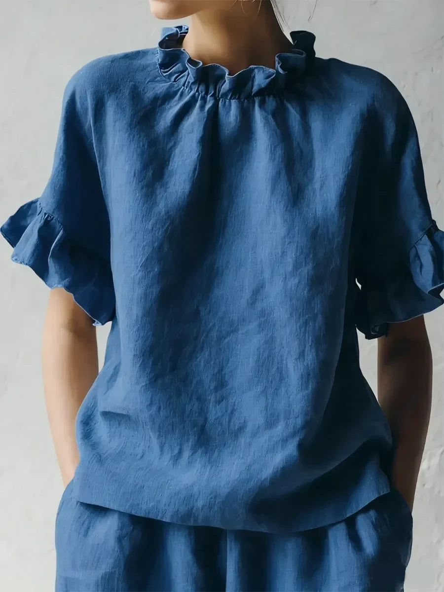 Women's Solid Color Casual Loose Lotus Leaf Short-sleeved Women's T-shirt