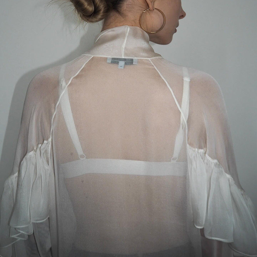Women's French Ruffled Ribbon Shirt Fashion Wear Blouses
