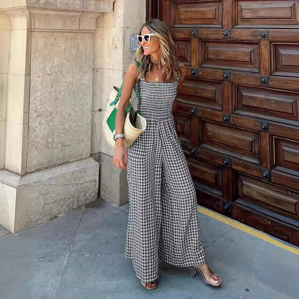 Women's Summer Elegant Trousers Plaid Casual Jumpsuits