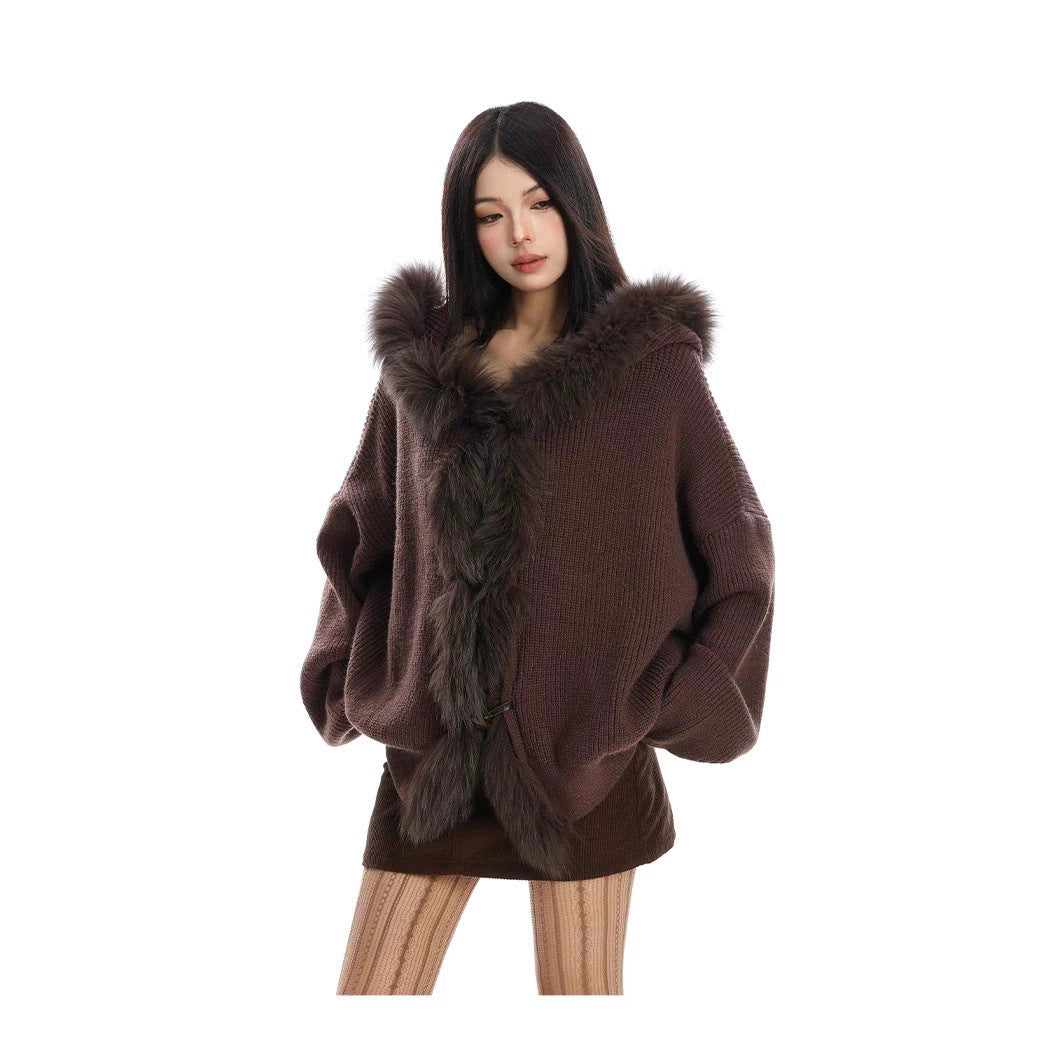 Cape Shawl Fur Collar Cloak Solid Sweaters