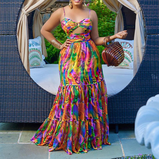 Summer Floral Print Sexy Fashion Style Large Dress