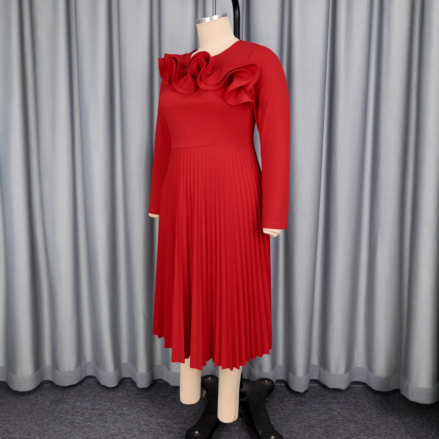 Neck Lotus Leaf Three-dimensional Shape Dress Long Sleeve Dresses