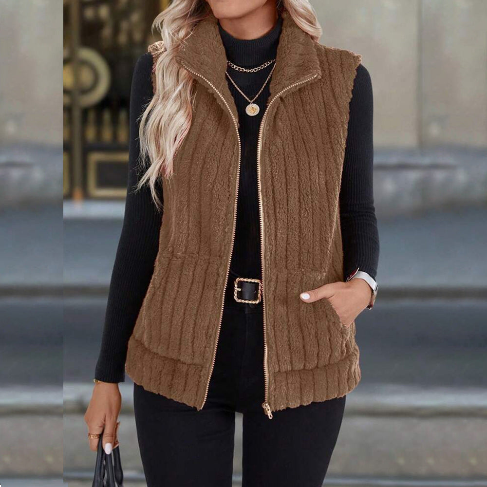 Women's Spring Plush Outerwear Casual Lapel Zipper Coats