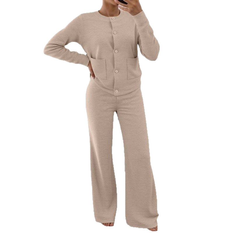 Women's Fashionable Temperament Knitted Idle Style Wide Leg Fashion Casual Suit