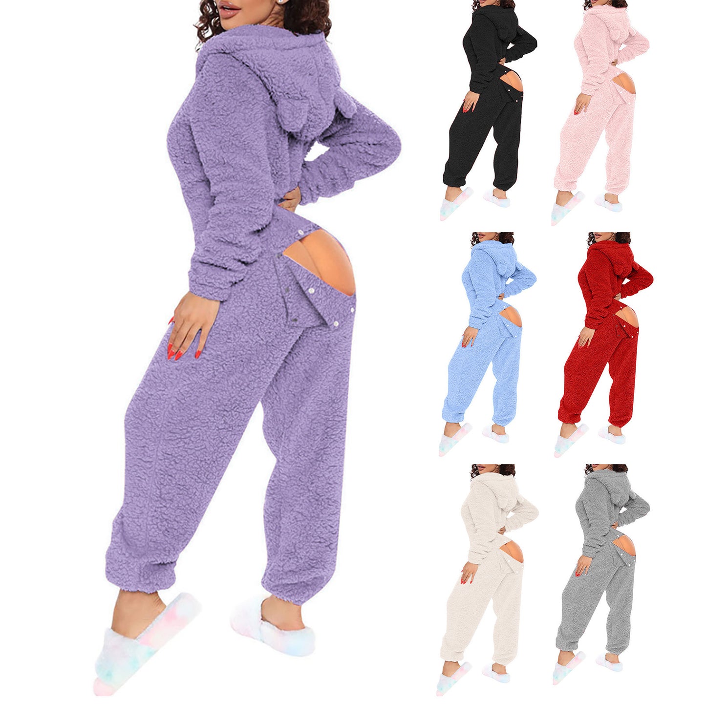 Women's One-piece Sexy Opening Long-sleeved Hooded Cute Women's Jumpsuit/clothing