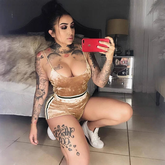 Women's Sexy Flannel Two-piece Sling Nightclub Hot Fashion Casual Suit